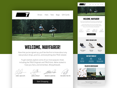 Welcome email adventure apparel branding design ecommerce email email design email designer email development golf golfing mailchimp online shop online shopping online store outdoor shoes shop ui user experience ux