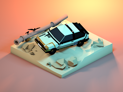 Cyberpunk Car (Vaz 2108) 3d 3dillustration 3dmodeling car cinema4d cyberpunk diorama illustration isometric lowpoly renders russia