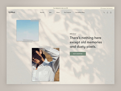 404 Page 404 blue calm ecommerce error error page fashion female photography polaroid relaxed shadows sky tan tape ui ux white