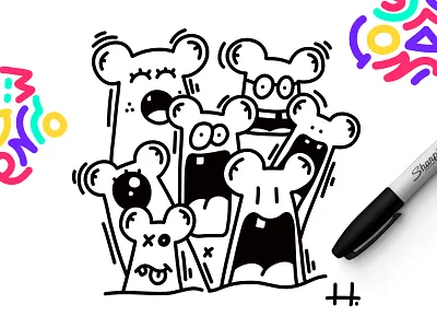 SUNDAAAY 🐹 affinity designer black and white character character design cute doodle drawing happy illustration shout shouting vector