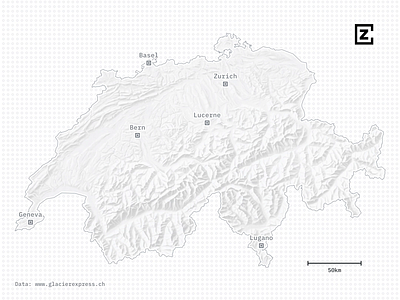 A map of the Glacier Express through the Swiss Alps animation cartography design map mapping maps mountains red svg swiss switzerland