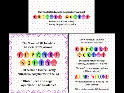 Lambda Cupcake Social 2018 facebook cover photo flyer design instagram post vanderbilt