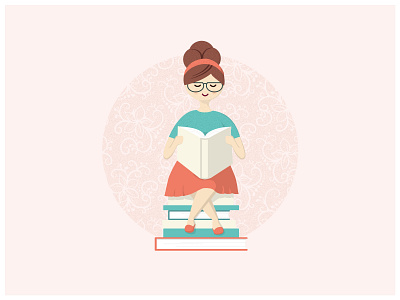 Bookworm Mabel art book character drawing girl glasses greetings card illustration pencil read reading woman