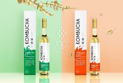 Kombucha Tea Drink Packaging | 包 装 设 计 beverages glass bottle label green tea packaging