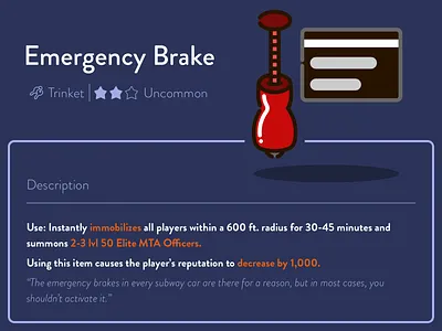 Emergency Brake design flat game icon icons illustration inventory item item card new york new york city nyc rpg ui vector