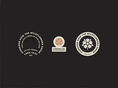 Luke 12:27 badge bible verse daily mark flower graphic illustration lockups logo lockup luke 2:27 rustic seal wildflowers