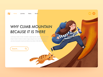 Web design with illustration card cat climbing dailyui design drawing girl homepage illustration landingpage uidesign vector webdesign yellow