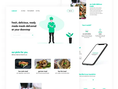 ReadyMeal - Ready Made Meals At Your Doorstep adobe xd clean ui creative design food food app foodie meal meal planner meals minimal minimalist modern design sketchapp user experience user inteface uxdesign uxui web design website design