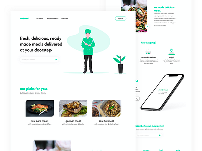 ReadyMeal - Ready Made Meals At Your Doorstep adobe xd clean ui creative design food food app foodie meal meal planner meals minimal minimalist modern design sketchapp user experience user inteface uxdesign uxui web design website design