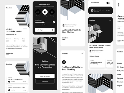 Blog Mobile App ai black blog branding card clean dark design light ui modern product design profile reading shot sign in ui ui ux ux voice white