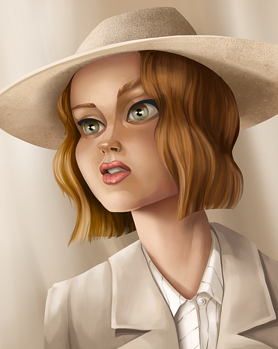 Girl portrait 2d 2d art art beautiful brown cartoon digital digital art digital drawing digital painting drawing eyes girl hat illustration portal pretty woman