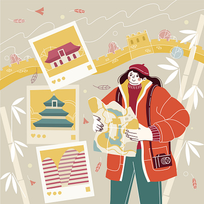 Travel to Beijing cartoon character digital illustration portait procreate vector web