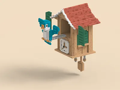 Cockcoo Clock with Blue Bird 3d animation character characterdesign cubic cute gamedev illustration isometric magicavoxel unity voxel voxelart