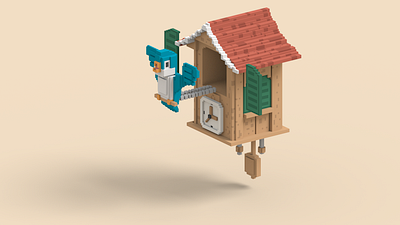 Cockcoo Clock with Blue Bird 3d animation character characterdesign cubic cute gamedev illustration isometric magicavoxel unity voxel voxelart