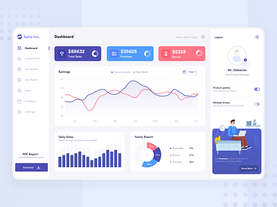 Sales Analytic Dashboard 2019 trend account app chart dashboard data design financial illustraion interface landing management minimal platform profile sales statistics stats ui ux