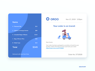 Email Receipt dailyui dailyui 017 delivery ecommerce email email receipt finance financial order order fulfillment order management receipt transit