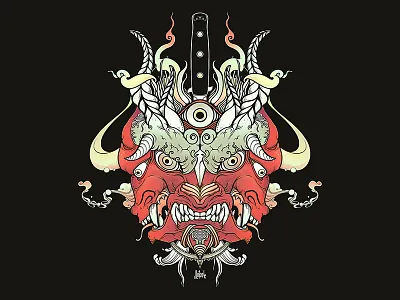 Oni Demon album art album artwork apple pencil artwork demon drawing heavy metal illustration ipad ipad art metal band art monster oni strange tshirt design