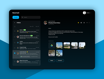 Mailbox in dark theme admin dark mode dark theme dark ui dashboard email mail mailbox mailing material design 2 material ui materialdesign materials