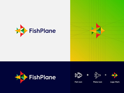 Fishplane - Logo Design abstract app brand brand identity branding creative design fish flat graphic grid icon identity lettering logo logo concept logo design modern logo technology