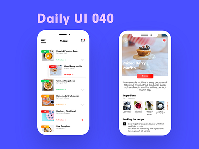 Daily UI 040 - Food recipe app daily 100 challenge daily ui dailyui flat flat design food recipe ui uiux ux