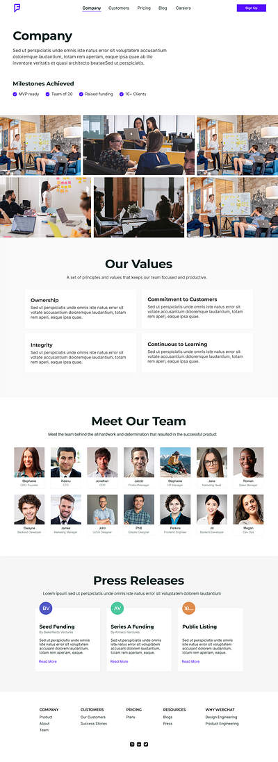 About Page about company team website