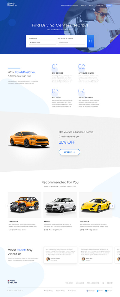 Driving Center Website clean design design sketch sketchapp ux design visual design