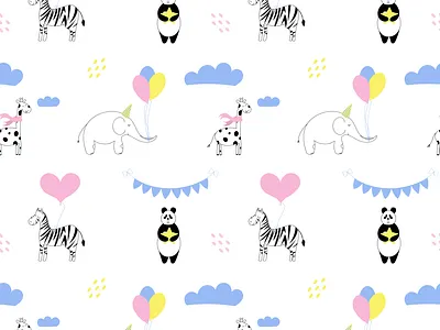 Seamless isolated pattern of wild animals. Giraffe, elephant, pa animals background cards cartoon children childrens illustration design isolated notebook party pattern poster room safari trandy typography wallpaper