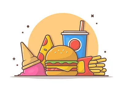Happy Weekend!! 🍔 🍟 🍕 burger cheese fast food french fries icon illustration junkfood logo pizza sandwich soda