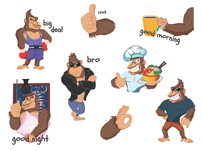 Gorilla stickers 2d animals art cartoon character character design emotions goodnight gorilla illustration monkey stickerpack stickers telegram viber
