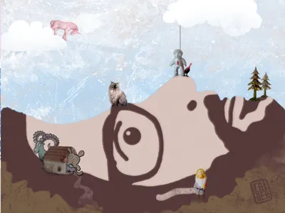 landscape animals composition design distortion graphic illustration landscape narrative nature people poster reference portrait texture