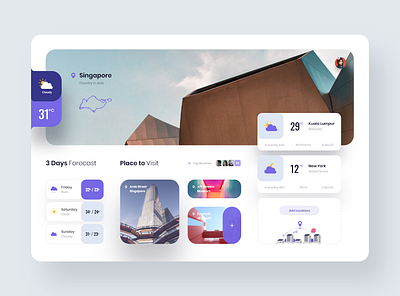 Weather Forecast Design Concept app blue clean colors creative design experience layout purple recommendation suggestions ui uidesign uiux uiuxdesign ux weather weather app weather forecast white