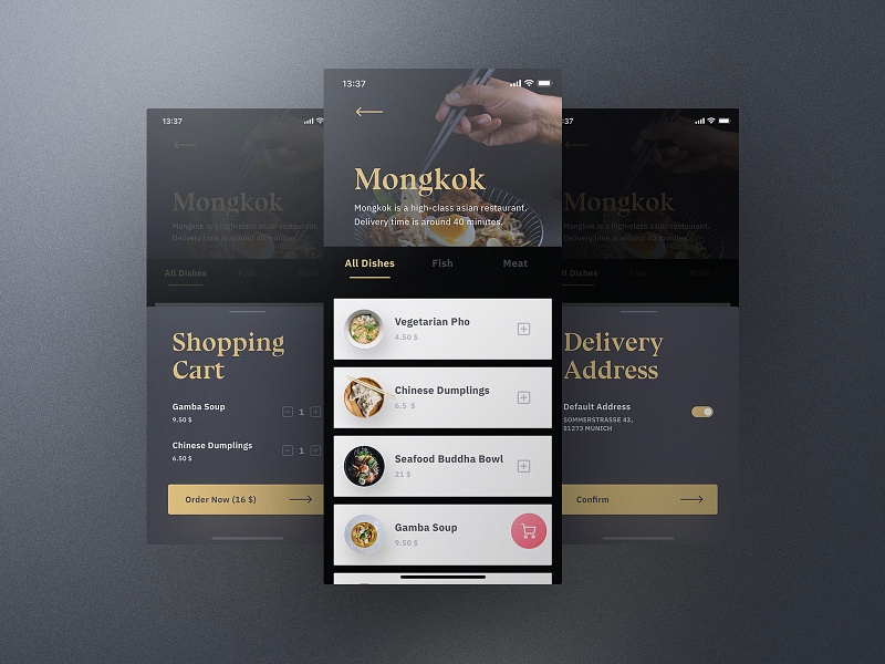 Sheek Food iOS UI Kit Order Flow clean cook cooking dark design elegant food frish ios kit order professional recipes restaurants sheek shift system ui ui8 yung