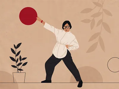 Way of the Red sun asian girl calm character character design circles designer flat flat illustration glasses graphics illustration red sun vector