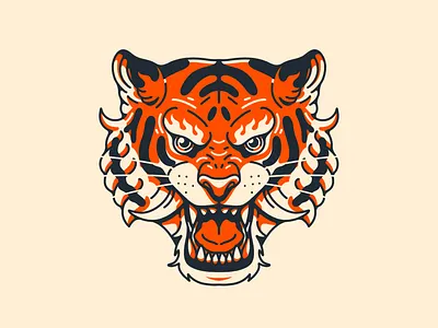 Fire Tiger Head animal cartoon cute dribbble eye face fire illustration line lion logo mascot orange panther shot simple tattoo tiger tiger logo trending