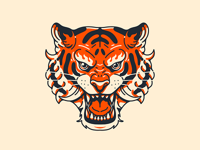 Fire Tiger Head animal cartoon cute dribbble eye face fire illustration line lion logo mascot orange panther shot simple tattoo tiger tiger logo trending