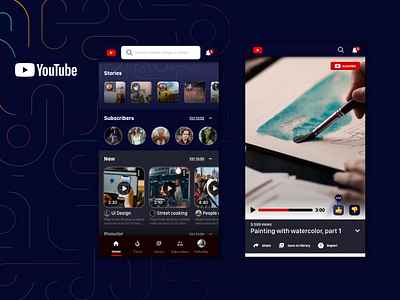 Youtube redesign adobe xd app app bar dark mode design home play product design search stories ui ui ux ui design ux video web app youtube youtubers