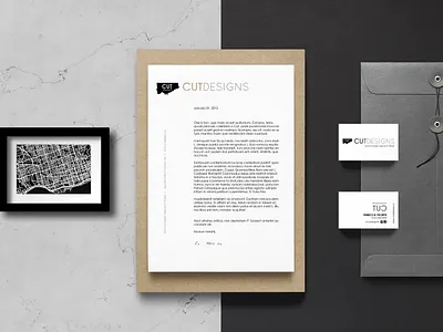 CUT designs Stationery Branding artist black and white branding businesscard cutout design letterhead logo logodesign minimal stationery