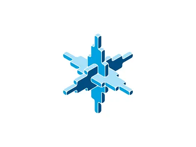 Flocon Logo 3d antarctic arctic blue cold crystal design geometric hvac ice logo logomark mark polar snowflake symmetrical vector winter