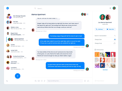 Facebook Messenger Redesign app dark dark mode facebook gif light light mode linkedin message app message ui messanger people photos redesign team web