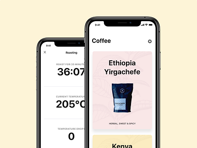 Coffee by Benjamin iOS application bag card cards clean coffee coffee roaster coffee roasting ios roasting thermometer timer white