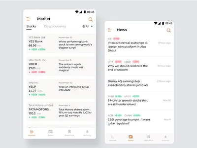 Stocks market news and information app app design design figmadesign icon minimal product design sketch ui ux