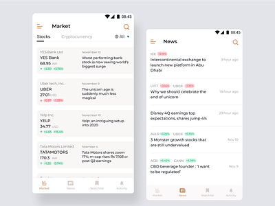 Stocks market news and information app app design design figmadesign icon minimal product design sketch ui ux