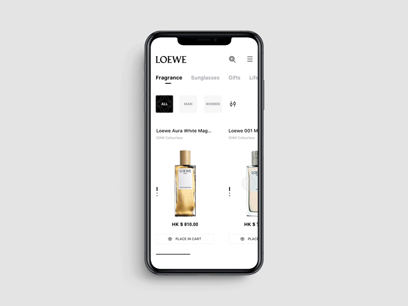 Animation___LOEWE Fragrance Store animation app buy design fagrance perfume ui ux ux design