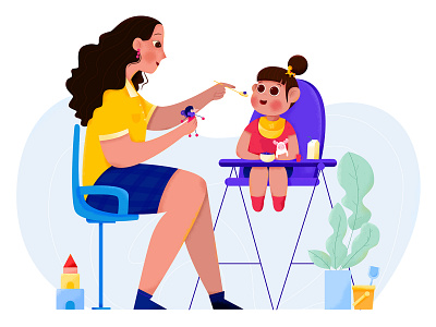 Speech Therapist I affinity designer baby character child children eat food girl grow help illustration kid need people service speech therapist toy uran woman