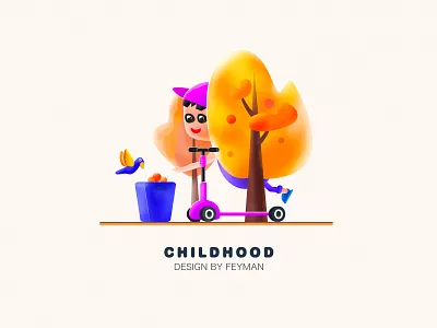 Childhood flat illustration typography ui vector