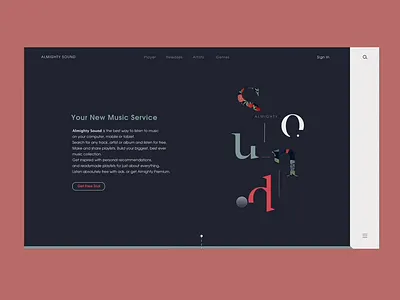 Almighty Sound : Design for a Music Service app concept branding design desktop flat minimalistic music music art music player profile ui