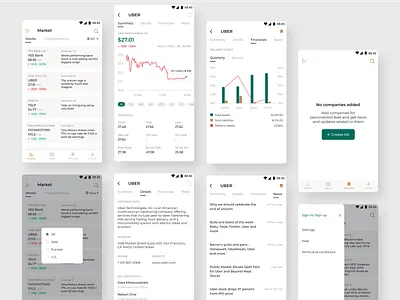 Stocks market news and information app color palette design figmadesign minimal product design sketch typography ui ux