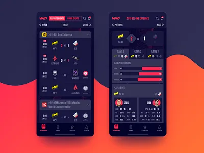 Esports Mobile App UI app cybersports esports fixtures match mobile news schedule sports team timetable ui ux