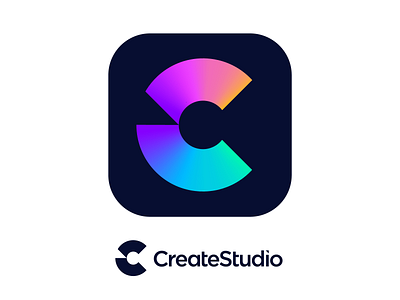 CreateStudio Approved Logo Design for Animation Software angle cut straight brand identity branding colors colorful gradient rainbow dark ui light app letter c type typography logo mark symbol icon motion graphics speed render neon glow shine tech play media animation software shape geometric geometry sharp