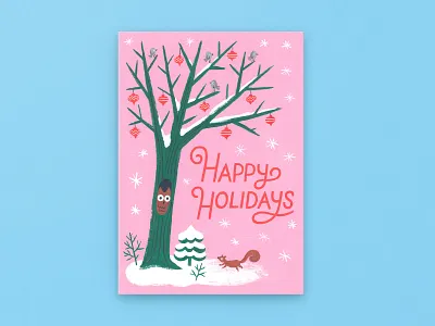 Happy Holidays Winter Scene bright christmas gouache greeting card holiday card holidays illustration minimal palette painting stationery winter winter scene woodland
